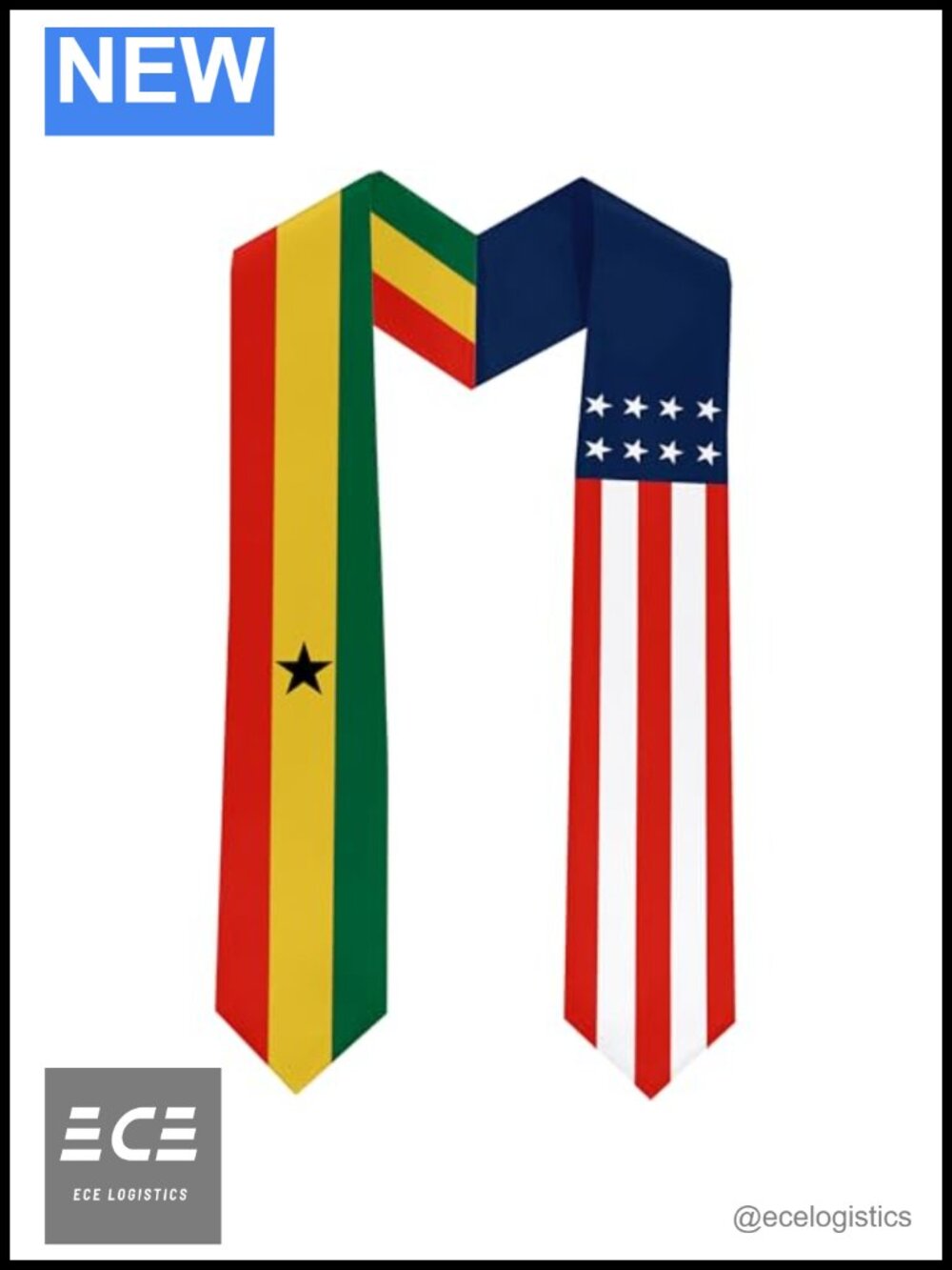 Ghana Flag Graduation Sash Stole Scarf 100% Satin Double Sided Unisex Adult